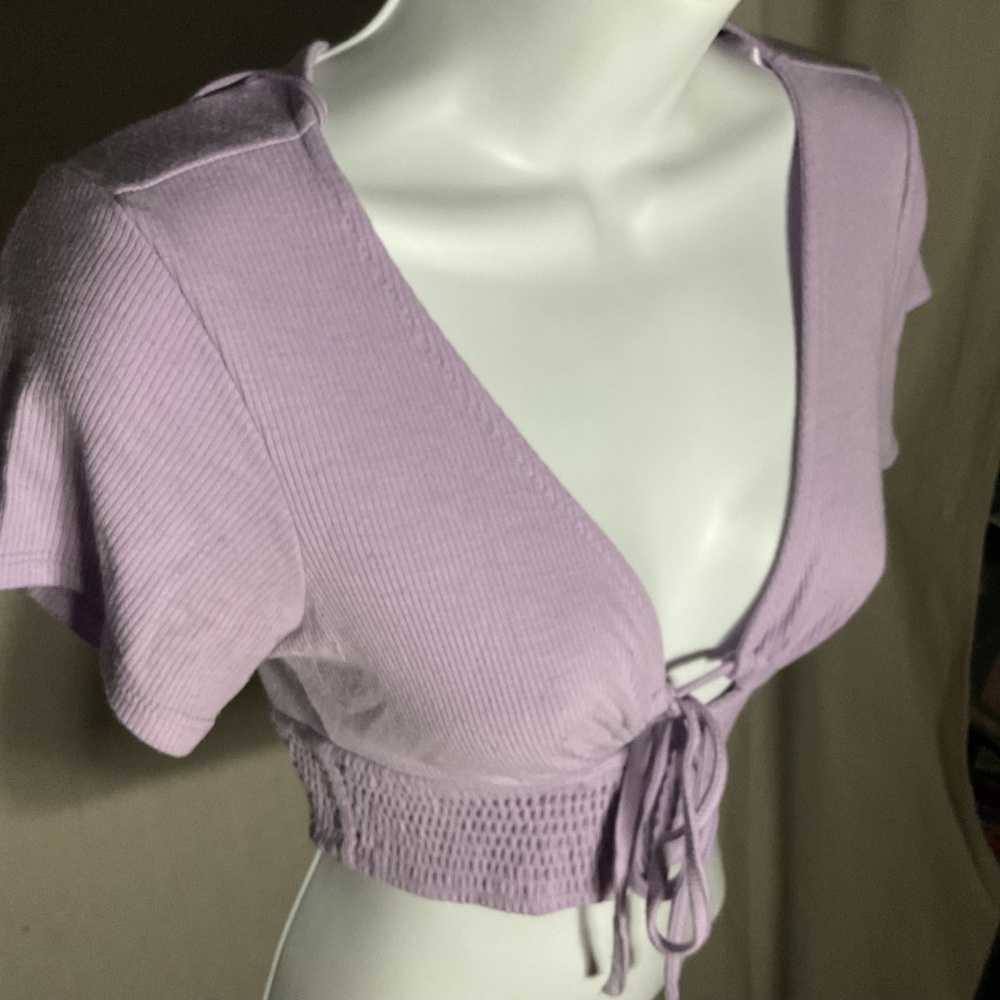 Purple Ribbed Crop Top - Picture 2 of 7